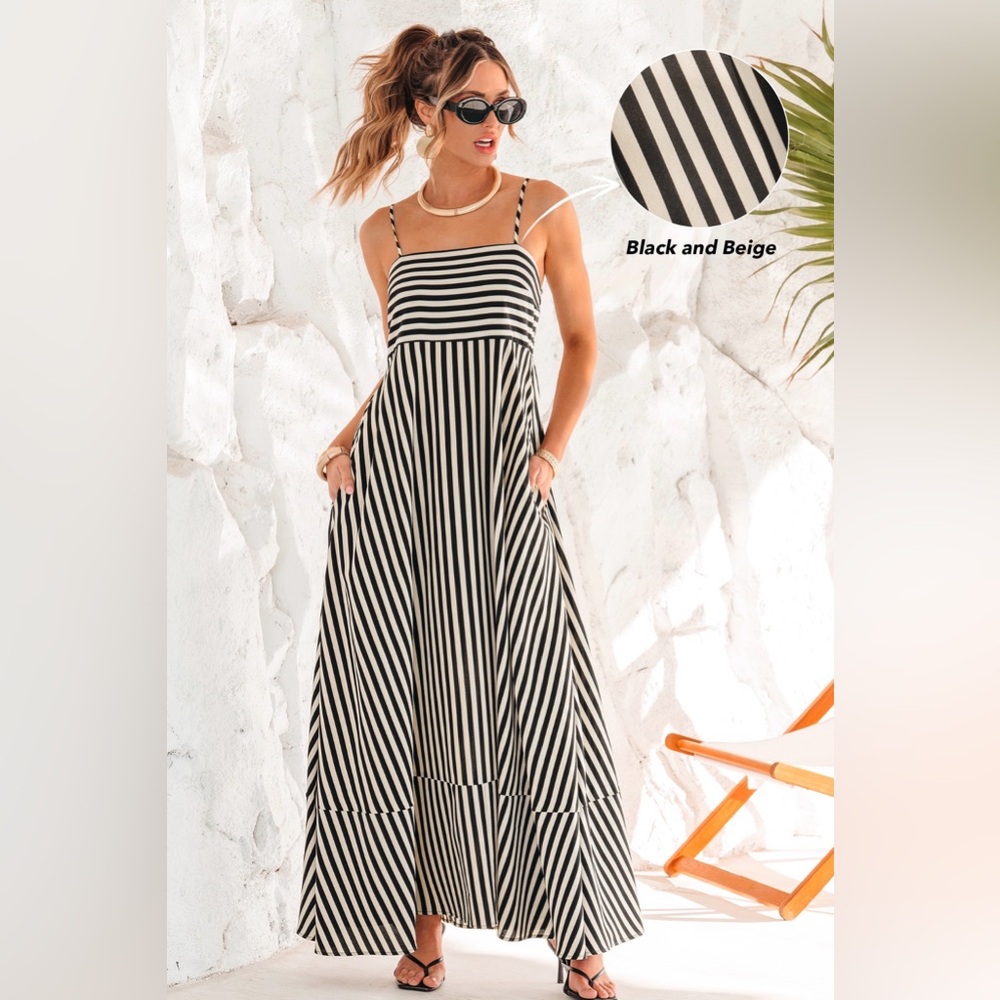 Striped Black and Beige Maxi Dress
